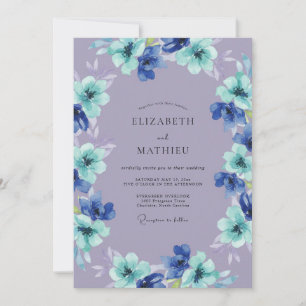 Convite Casamento Caprichoso Floral Lavanda Azul