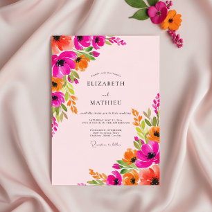 Convite Casamento Caprichoso Floral Luxuriante Fúcsia