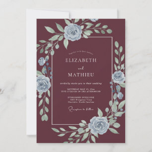 Convite Casamento Caprichoso Floral Macio Borgonha