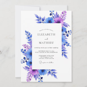 Convite Casamento Caprichoso Floral Roxo Azul