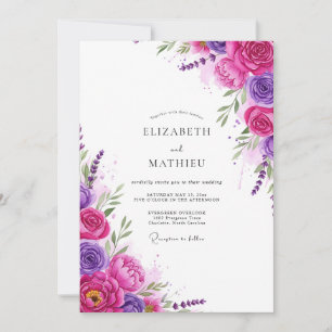 Convite Casamento Caprichoso Floral Roxo Magenta