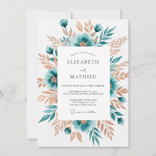 Convite Casamento Caprichoso Floral Turquesa