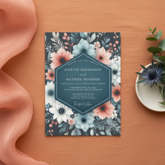 Convite Casamento Caprichoso Floral Turquesa (Criador carregado)
