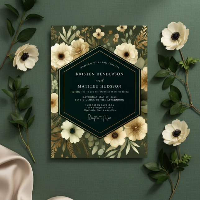 Convite Casamento Caprichoso Floral Verde Oliva (Criador carregado)