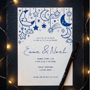 Convite Casamento Caprichoso Lua Celestial & Estrelas Dood
