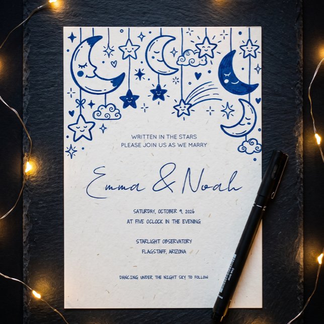 Convite Casamento Caprichoso Lua Celestial & Estrelas Dood (Criador carregado)