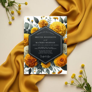 Convite Casamento Caprichoso Margarida Amarela Dourada