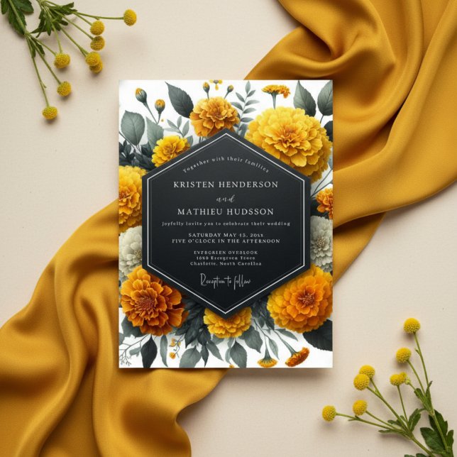 Convite Casamento Caprichoso Margarida Amarela Dourada (Criador carregado)