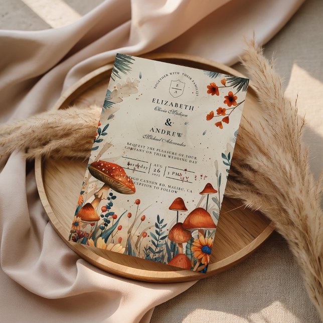 Convite Casamento Caprichoso na Floresta de Cogumelos (Criador carregado)
