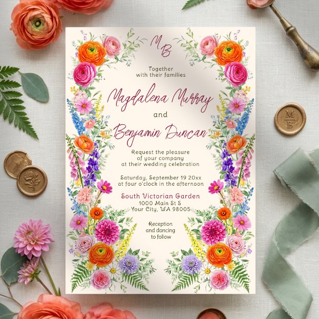 Convite Casamento Caprichoso no Jardim com Flores Silvestr (Criador carregado)