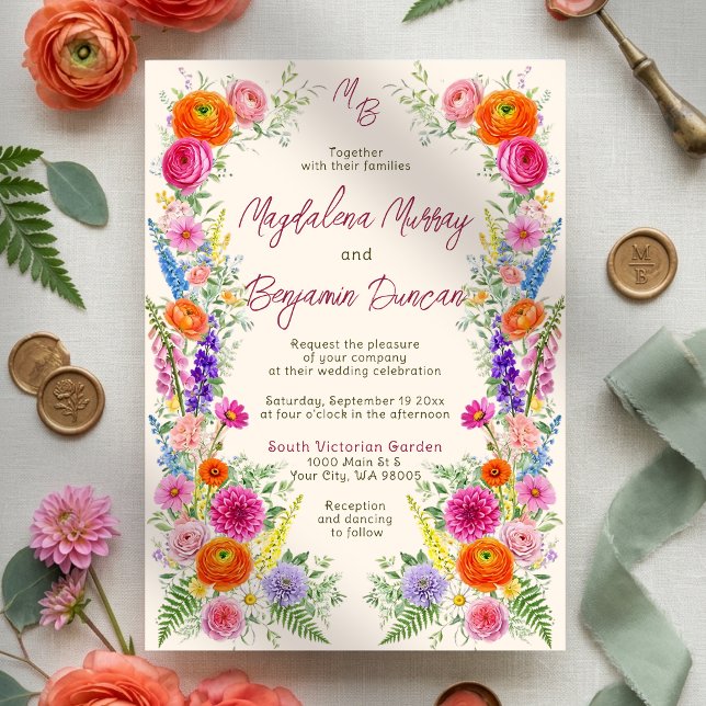 Convite Casamento Caprichoso no Jardim de Flores Silvestre (Criador carregado)
