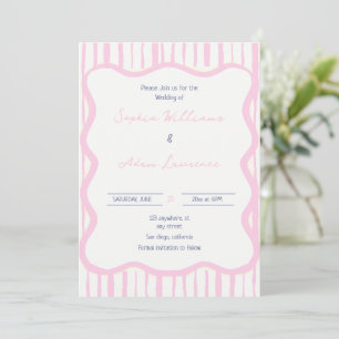 Convite Casamento Caprichoso Pinstripe Escrito à Mão Rosa