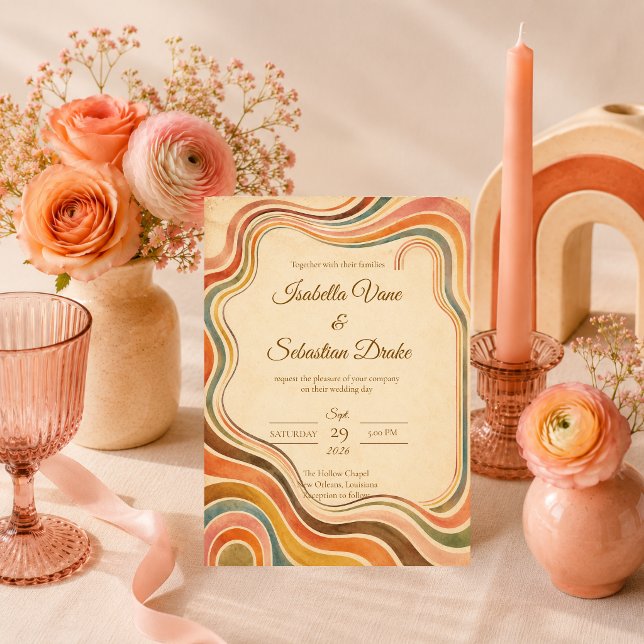 Convite Casamento Caprichoso Retro Arco-Íris (Criador carregado)
