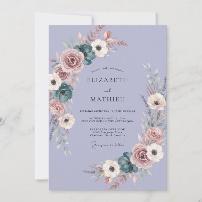 Convite Casamento Caprichoso Rosa Lavanda Mal-humorada (Frente)