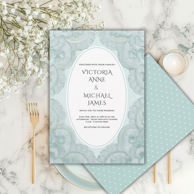 Convite Casamento Caprichoso Vintage Renda Verde (Criador carregado)
