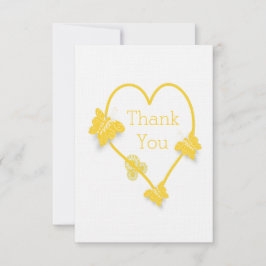 Convite Casamento Cardíaco com Borboleta Amarela Obrigado