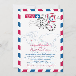 Convite Casamento Cardíaco da New Jersey & Italy Airmail