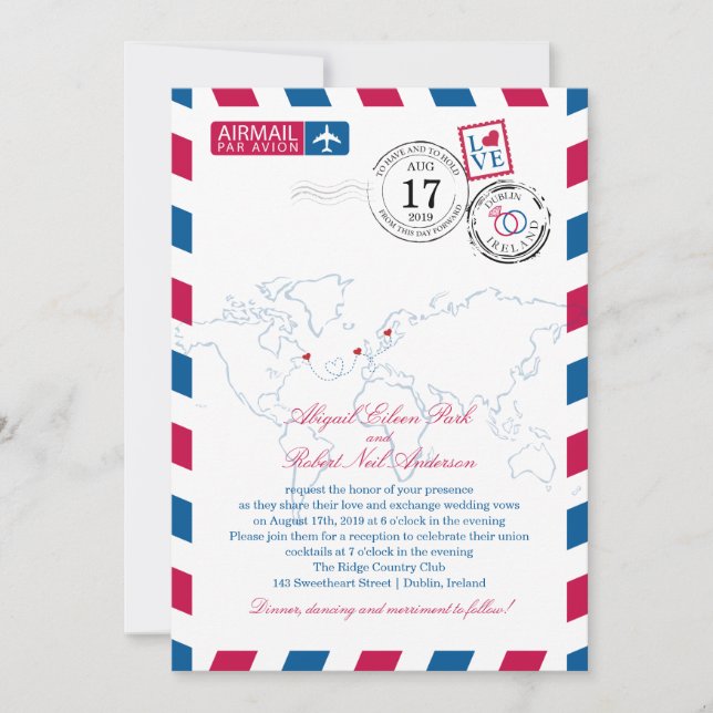 Convite Casamento Cardíaco de Correio Aéreo na Irlanda Sue (Frente)