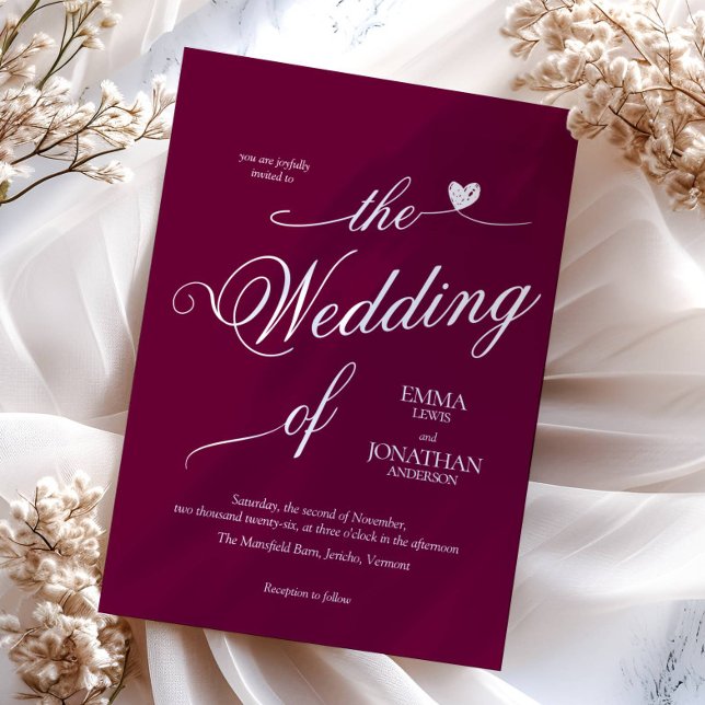 Convite Casamento Cardíaco Moderno Trendy Burgundy (Criador carregado)