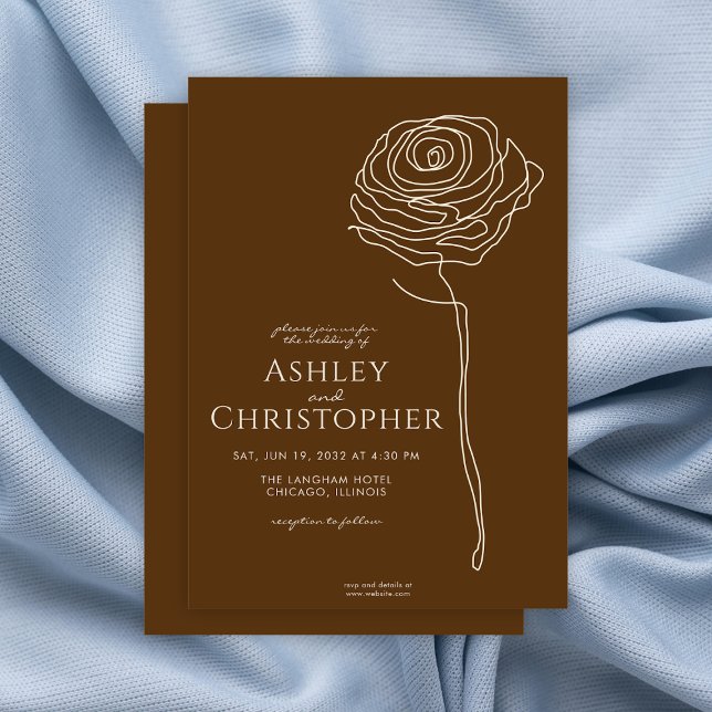 Convite Casamento Castanho Ouro Floral Desenhado Moderno (Criador carregado)