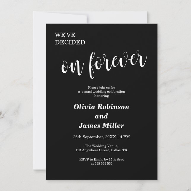 Convite Casamento Casual Black We've Decided On Forever  (Frente)