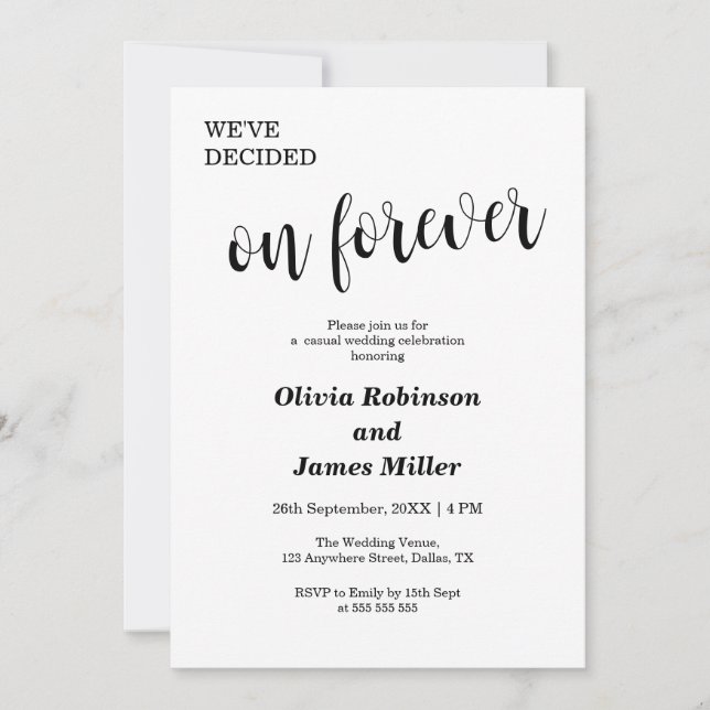 Convite Casamento Casual Branco Para Sempre (Frente)