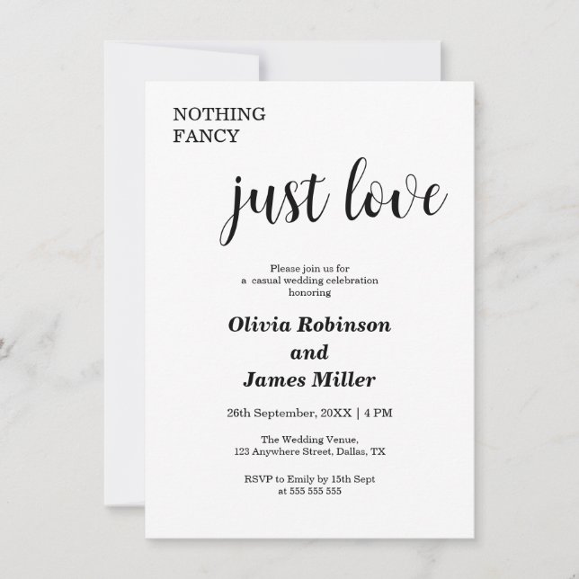 Convite Casamento Casual Branco Sem Frescuras Apenas Amor (Frente)