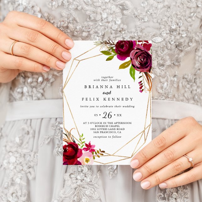 Convite Casamento Casual da Turística Geométrica Burgundy  (Criador carregado)