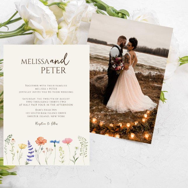Convite Casamento Casual de Boho Wildflower Elegante (Criador carregado)
