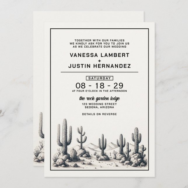 Convite Casamento Casual de Cactus com Código QR (Frente/Verso)
