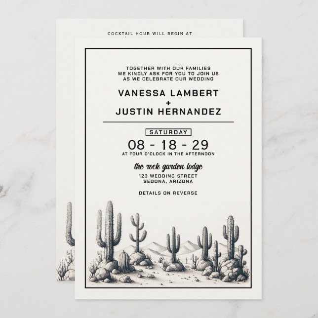 Convite Casamento Casual de Cactus com Código QR e Detalhe (Frente/Verso)