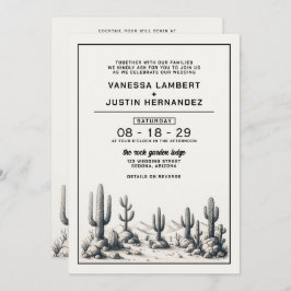 Convite Casamento Casual de Cactus com Código QR e Detalhe