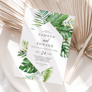Convite Casamento Casual de Palm Hexágono Tropical Selvag