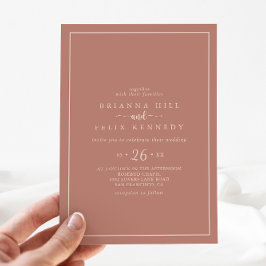 Convite Casamento Casual de Terracotta, Caligrafia Minimal