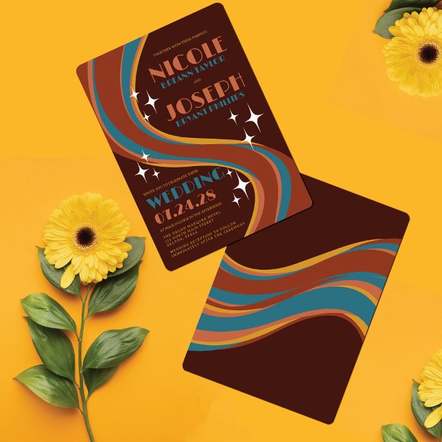 Convite Casamento Casual do Arco-Íris de Retro Negrito 70 (Criador carregado)