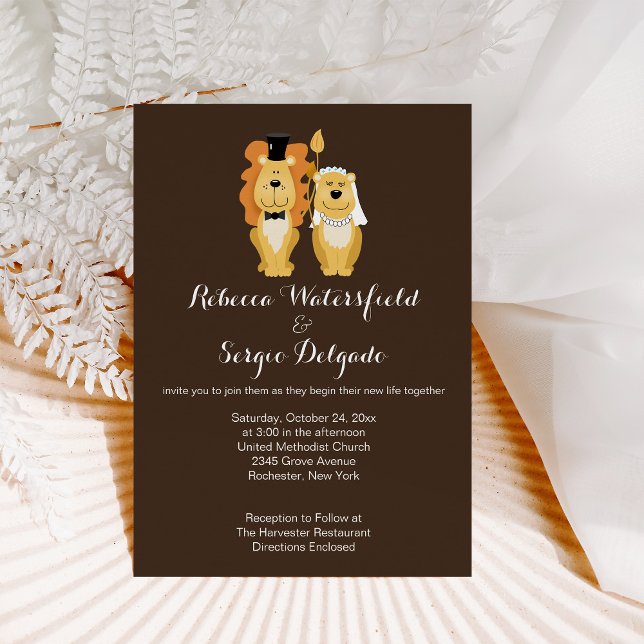 Convite Casamento Casual do Casal Lion Cute (Criador carregado)
