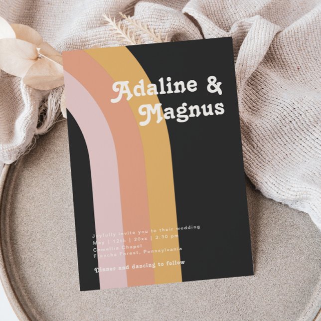 Convite Casamento Casual Escuro Arco-Íris dos anos 70 (Criador carregado)