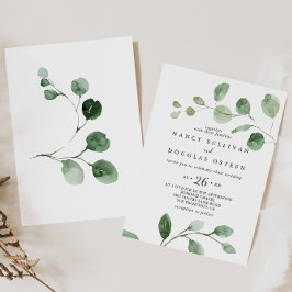 Convite Casamento Casual Eucalyptus Verde Minimalista Eleg