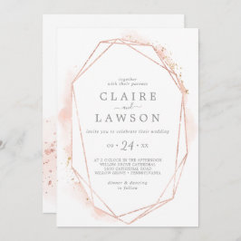 Convite Casamento Casual Geométrico de rosa Dourado Waterc