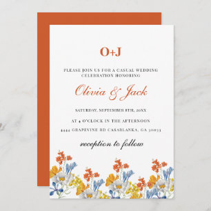 Convite Casamento Casual Minimalista de Flor Moderna Monog