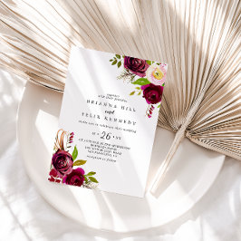 Convite Casamento Casual Rustic Blush Burgundy Floral