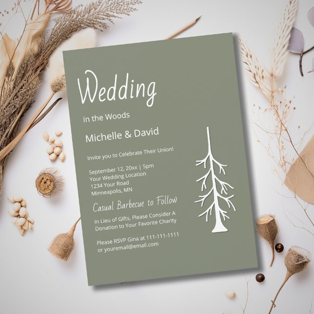 Convite Casamento Casual Rustic Pine Tree Sage Green (Criador carregado)