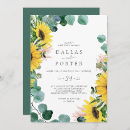 Convite Casamento Casual Rustic Sunflower Eucalyptus