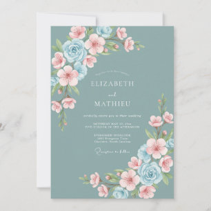 Convite Casamento Cativante de Tons de Azul Turquesa empoe