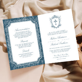 Convite Casamento Católico Código QR Azul Empoeirado Vitor