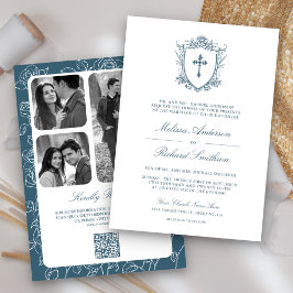 Convite Casamento Católico Código QR Azul Empoeirado Vitor