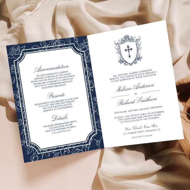 Convite Casamento Católico Código QR Azul Vitoriano (Criador carregado)