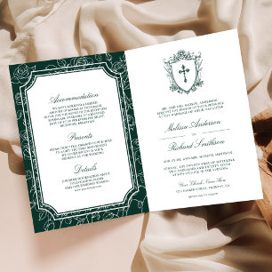Convite Casamento Católico Código QR Verde Esmeralda Vitor