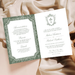 Convite Casamento Católico Código QR Verde Sage Vitoriano