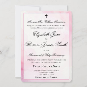 Convite Casamento Católico com Aquarela Rosa e Branca